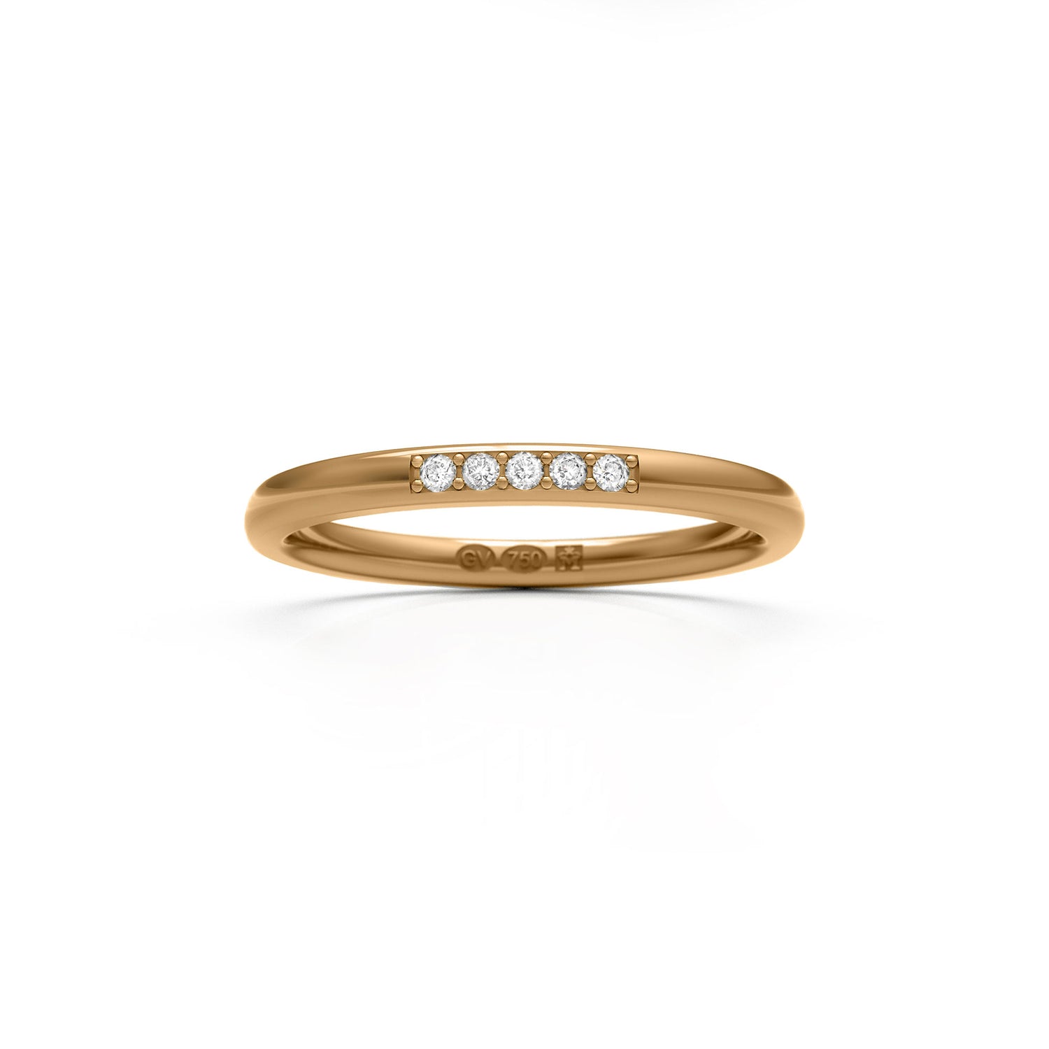 RING Halvrund 2 mm i 18k med 5 diamanter - Guldviva Jewellery