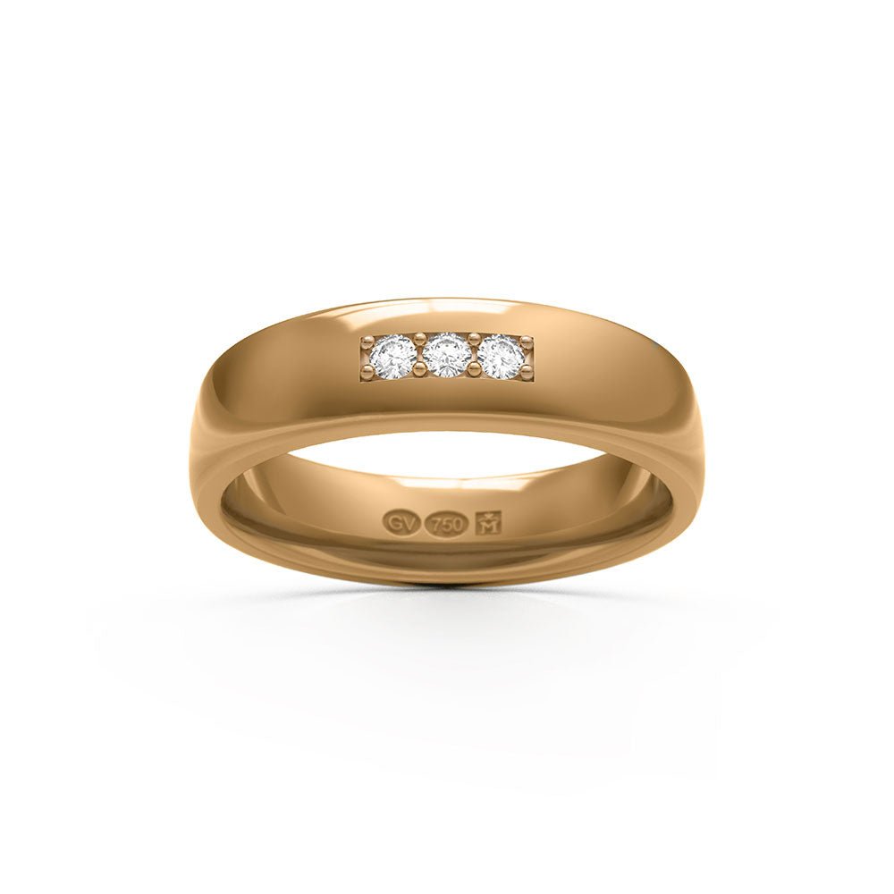 RING Halvrund 5 mm i 18k med 3 diamanter - Guldviva Jewellery