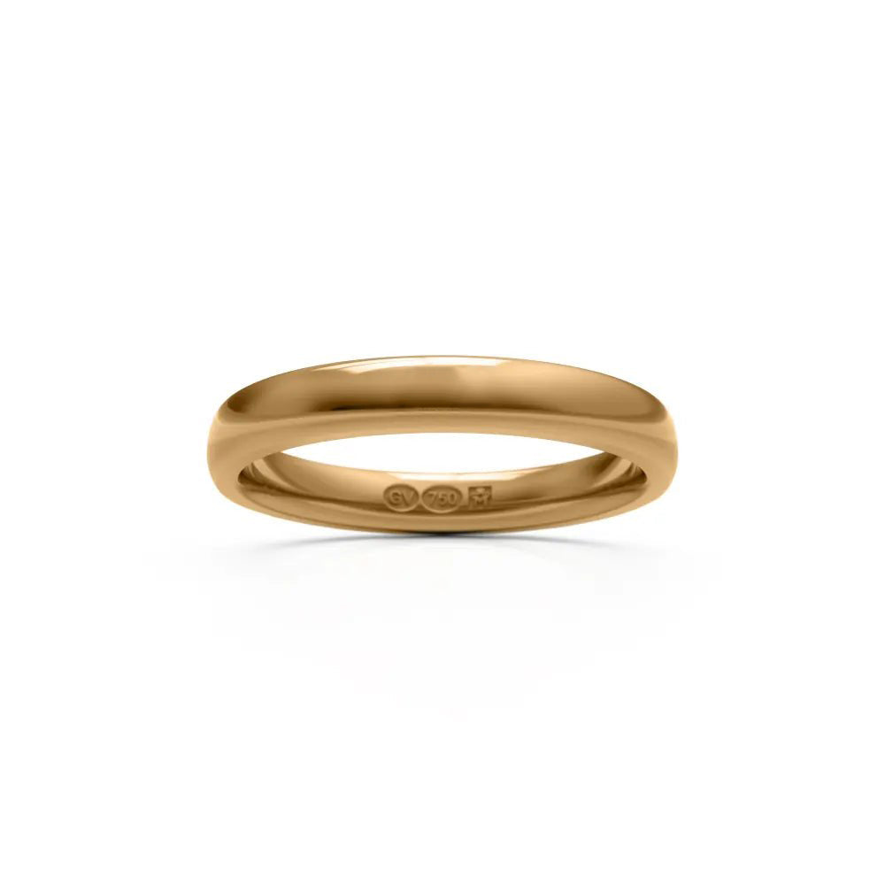 Halvrund 18K guldring 3 mm bred med slät yta