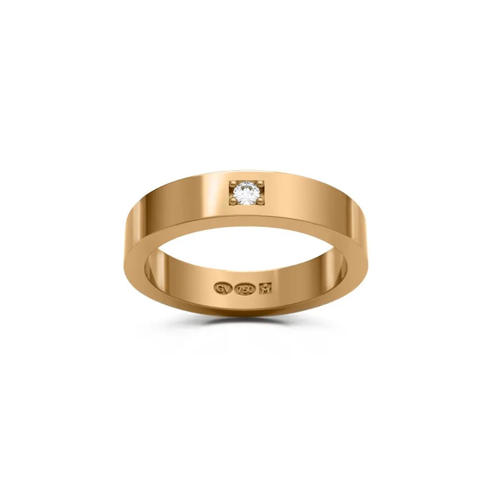 RING rektangulär 4 mm i 18K guld med 1 diamant - Guldviva Jewellery