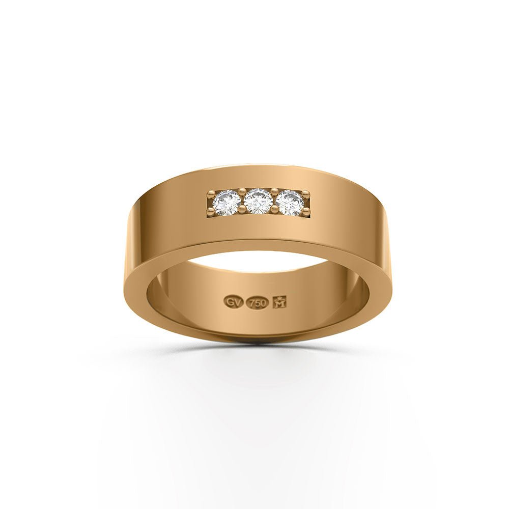 RECHTECKIGER RING 6 mm aus 18k mit 3 Diamanten. Guldviva Jewellery