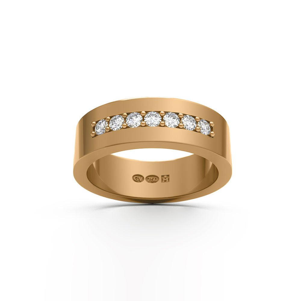 RECHTECKIGER RING 6 mm aus 18k mit 7 Diamanten. Guldviva Jewellery