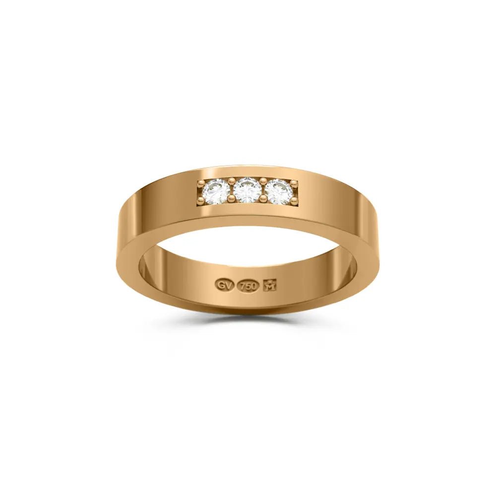 RECHTECKIGER RING 4 mm aus 18K Gold mit 3 Diamanten. Guldviva Jewellery