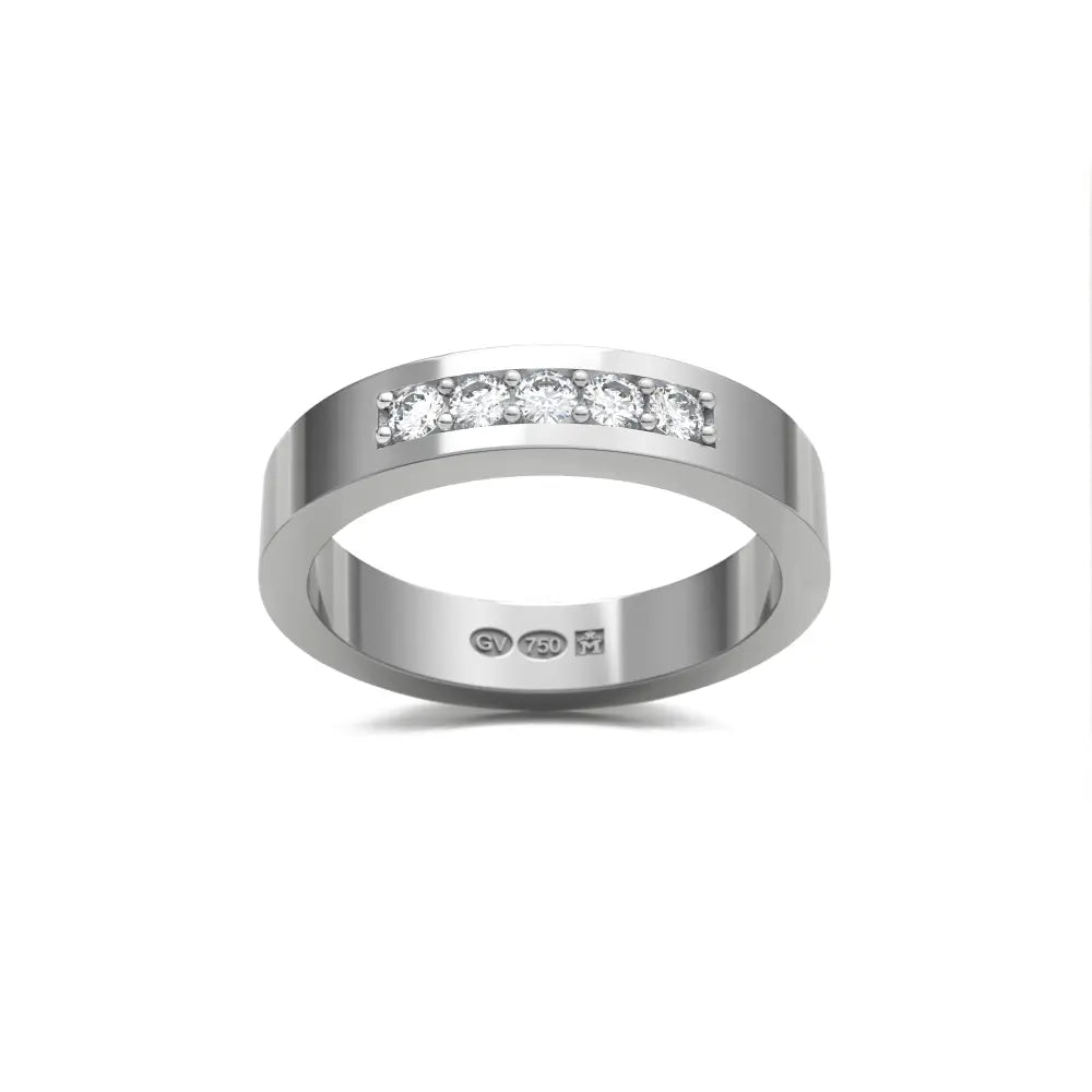 RECHTECKIGER RING 4 mm aus 18K Weißgold mit 5 Diamanten. Guldviva Jewellery