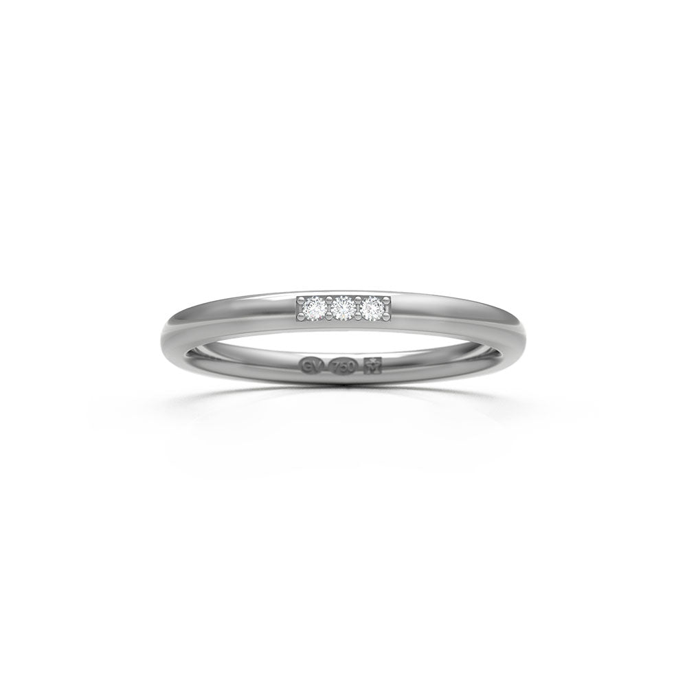 Semi-circular ring 2 mm in 18K white gold with 3 diamonds - Guldviva Jewellery