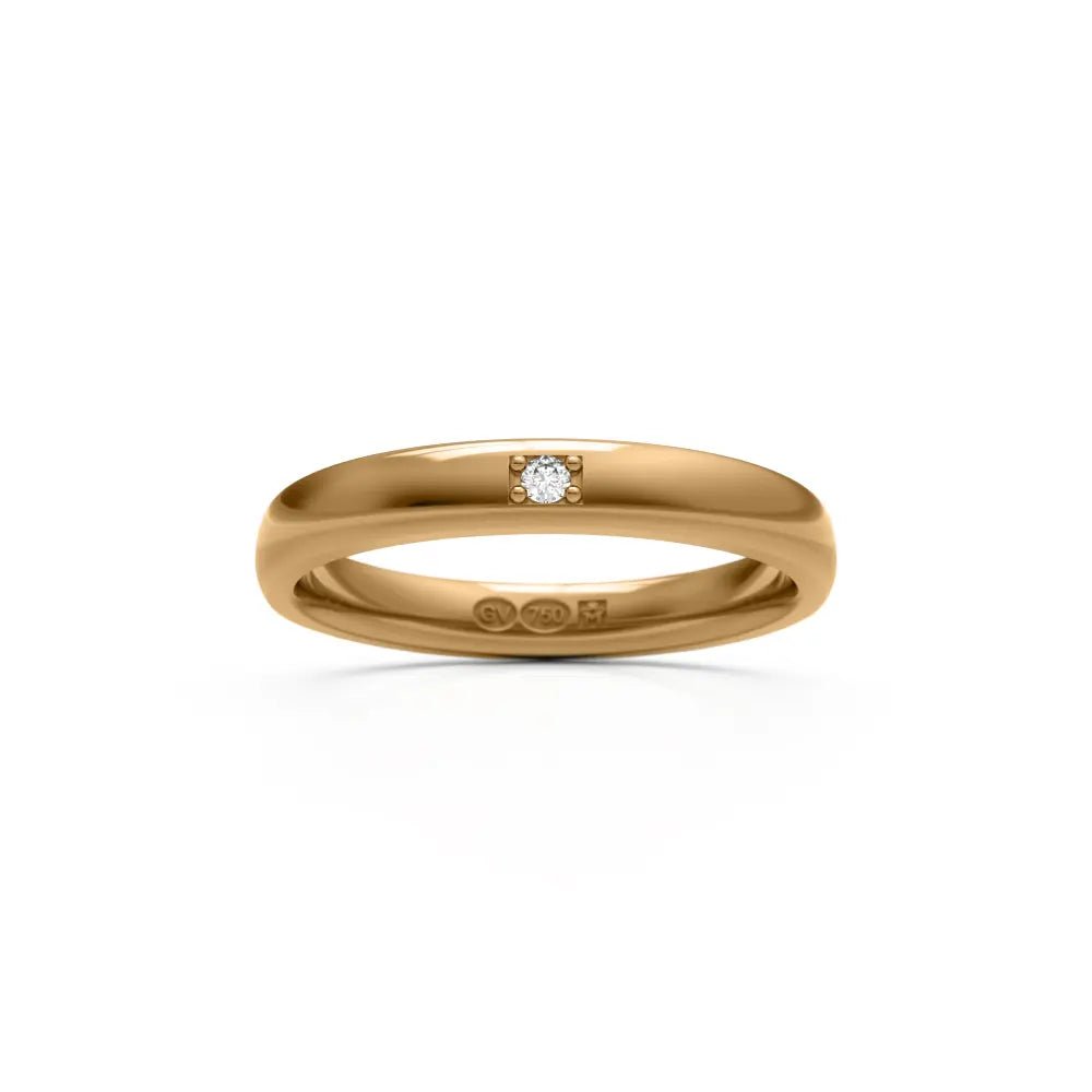 Guldviva Ring halvrund 3 mm i 18k med 1 diamant - Smykker