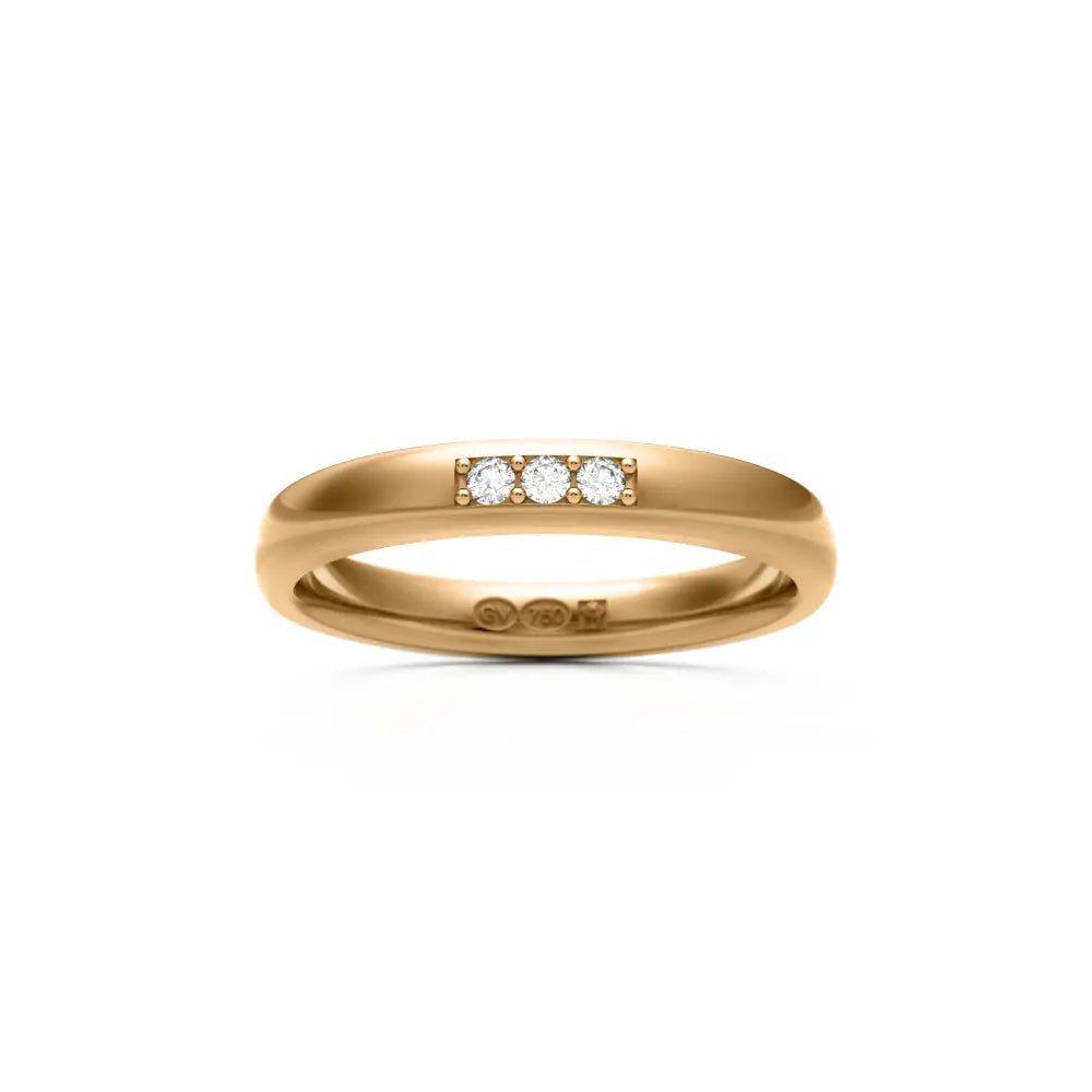 Guldviva RING halvrund 3 mm i 18k med 3 diamanter - Smykker