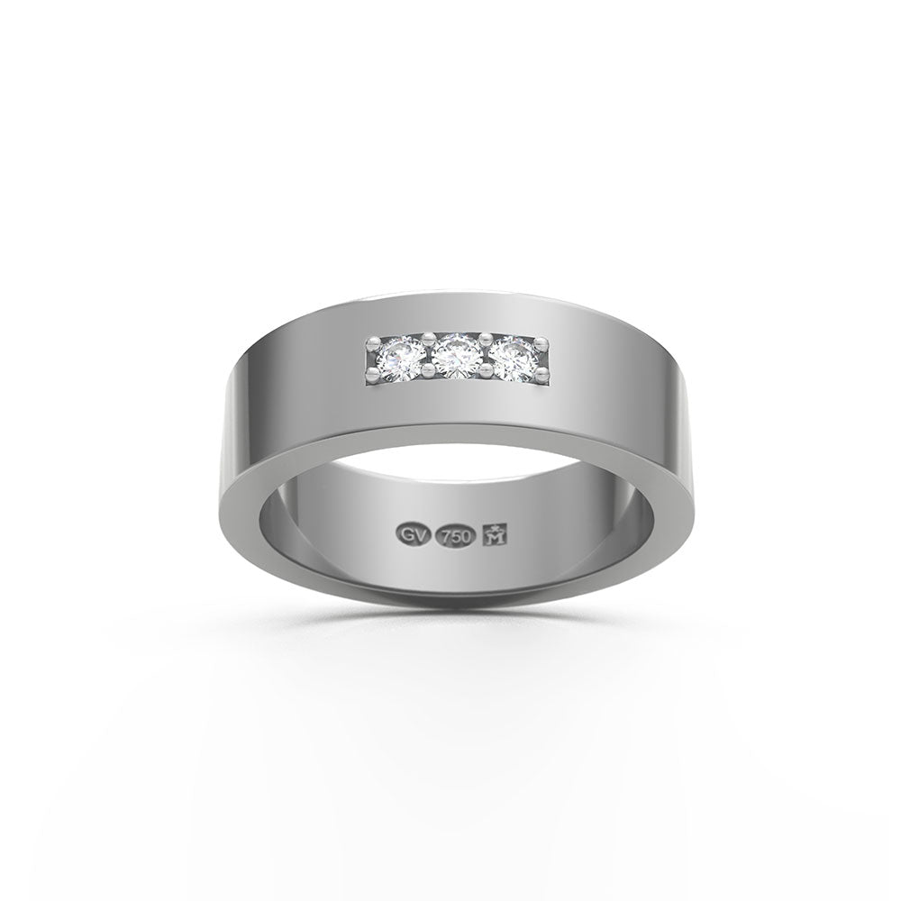 Guldviva RING Rektangulær 6 mm i 18k hvitt gull med 3 diamanter - Smykker