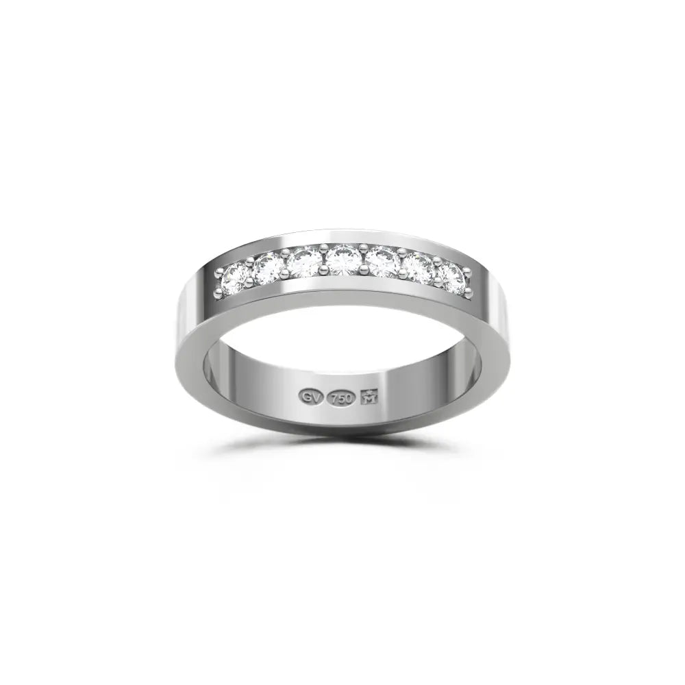 Guldviva RING rektangulær 4 mm i 18K hvitt gull med 7 diamanter - Smykker
