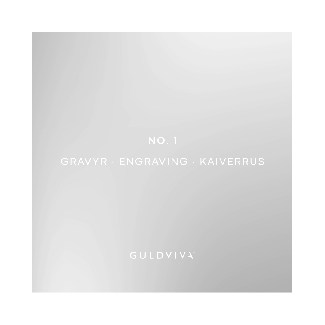 No 1 engraving option card for jewelry by GULDVIVA on a gradient background.