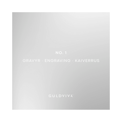 No 1 engraving option card for jewelry by GULDVIVA on a gradient background.