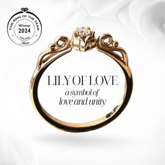LILY OF LOVE 18K gold ring with a 0.10 ct diamond and lily leaf motif, Finland 2024 Ring of the Year winner