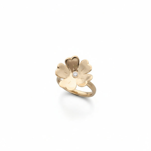 GULLVIVA blomformad 18K guldring med en diamant i mitten