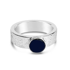 Björk Spektrolit ring in 925 sterling silver with a blue spectrolite stone, about 5 mm wide