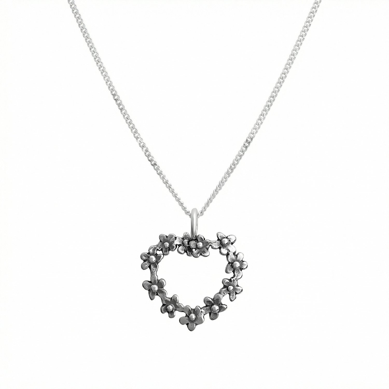 925 sterling silver halsband med hjärta form av förgät mig ej blommor