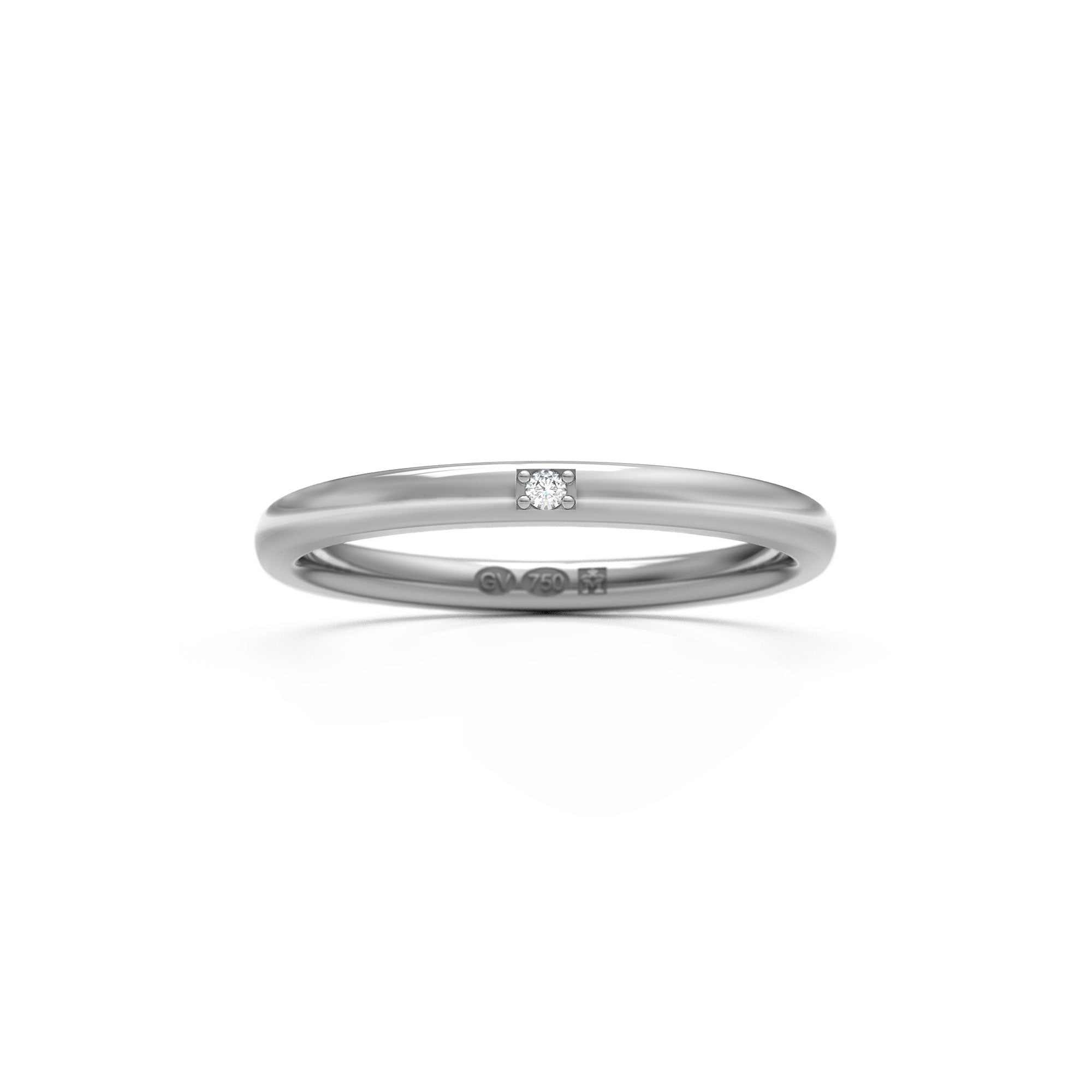 RING halvrund 2 mm i 18K vitguld med 1 diamant - Guldviva Jewellery
