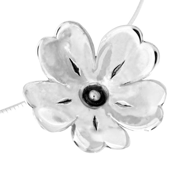 GULLVIVA halsband i 925 sterlingsilver med blanka kronblad och antikbehandlade detaljer, diameter ca 28 mm och 42 cm kedja.