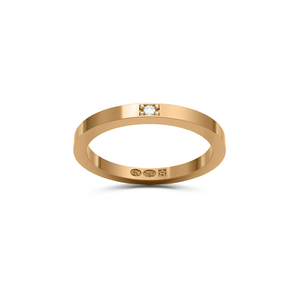 RECTANGULAR RING 2 mm in 18k with 1 diamond