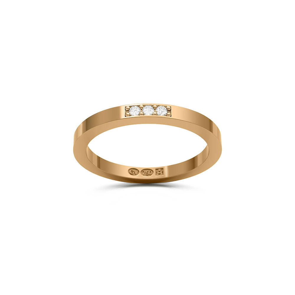 RECTANGULAR RING 2 mm in 18k with 3 diamonds