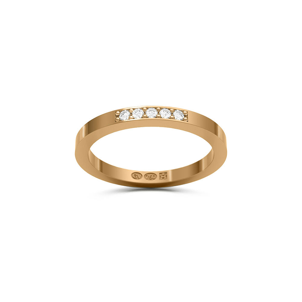 RING Rectangular 2 mm in 18k with 5 diamonds