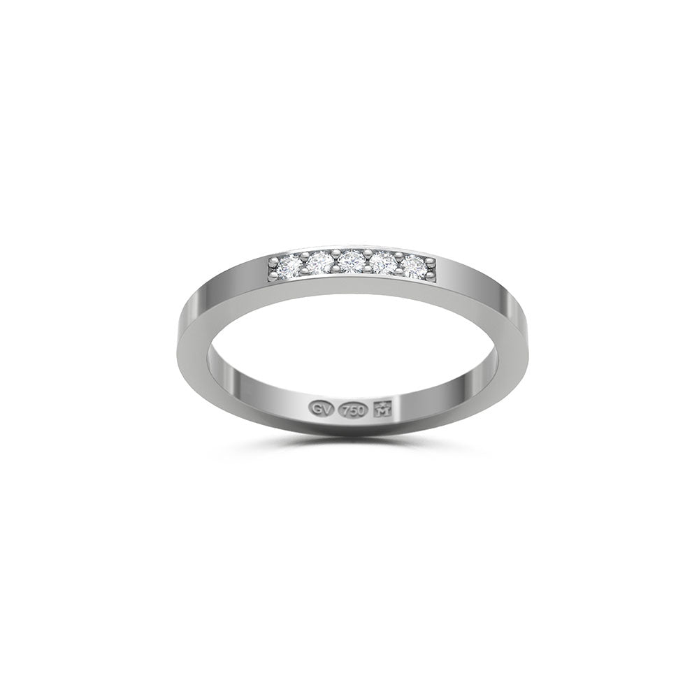 RING rectangular 2 mm in 18K white gold with 5 diamonds