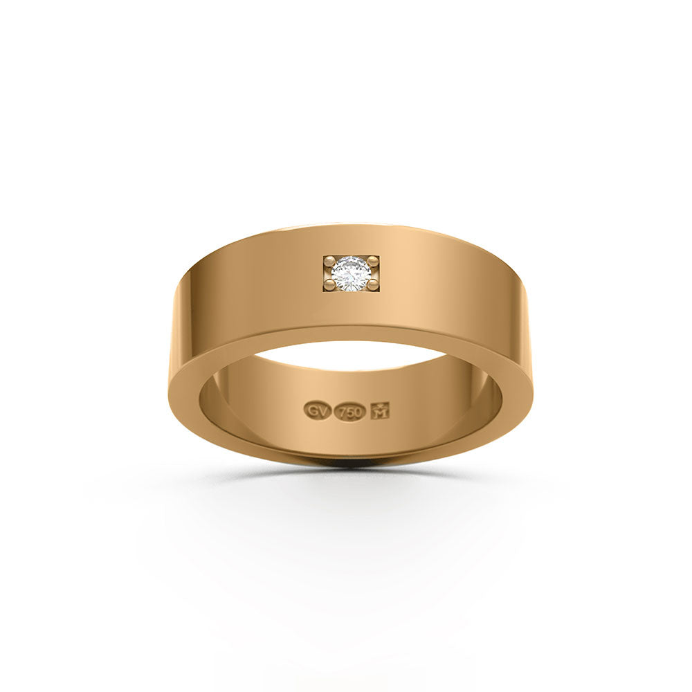 RECTANGULAR RING 6 mm in 18k with 1 diamond