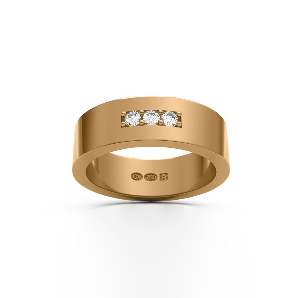 RECTANGULAR RING 6 mm in 18k with 3 diamonds