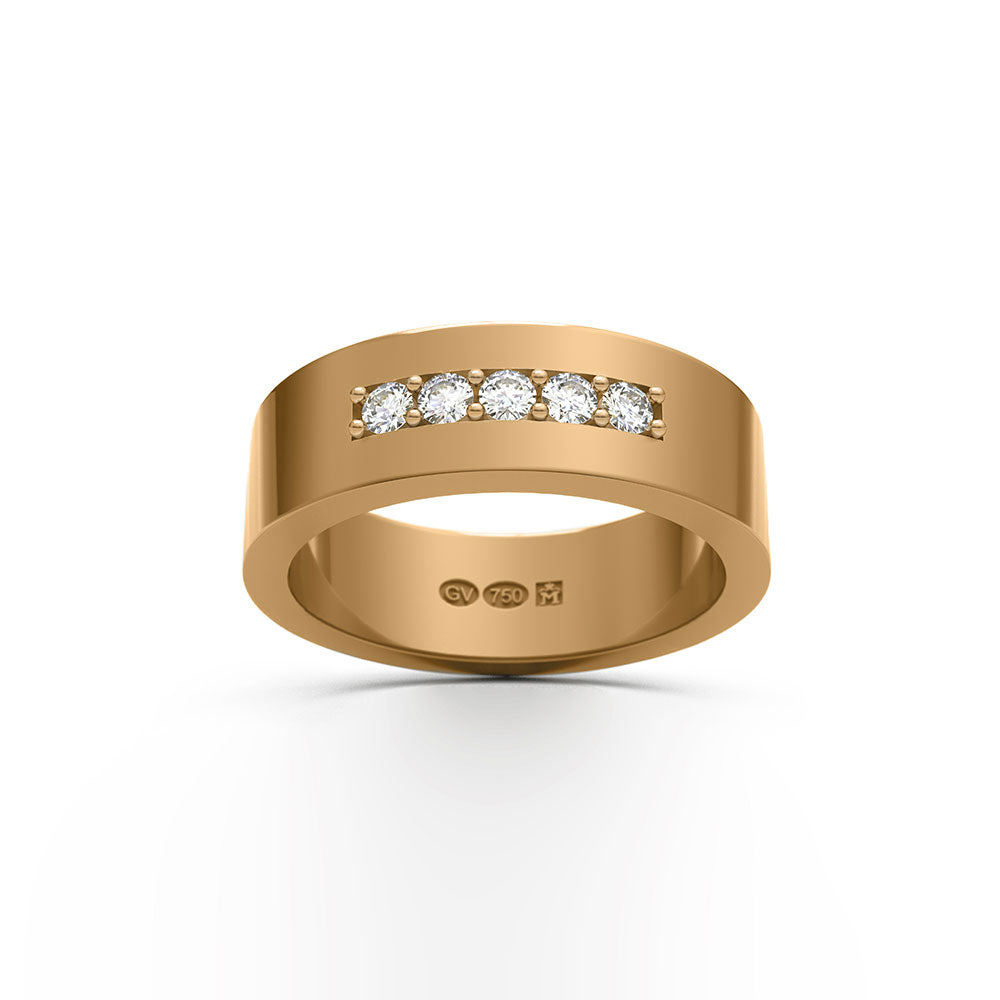 RING Rectangular 6 mm in 18k with 5 diamonds