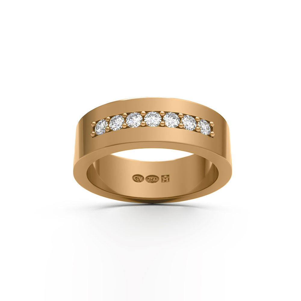 RECTANGULAR RING 6 mm in 18k with 7 diamonds