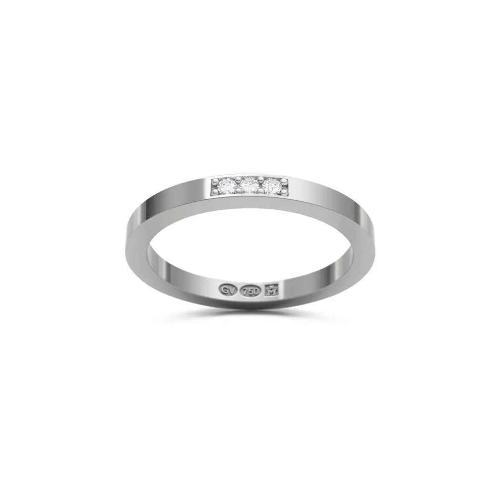 RING rectangular 2 mm in 18K white gold with 3 diamonds