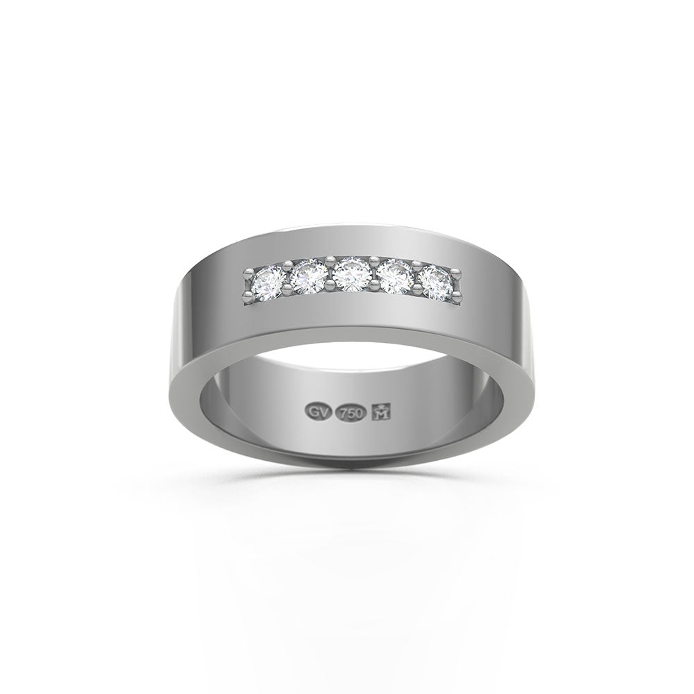 RECTANGULAR RING 6 mm in 18k white gold with 5 diamonds