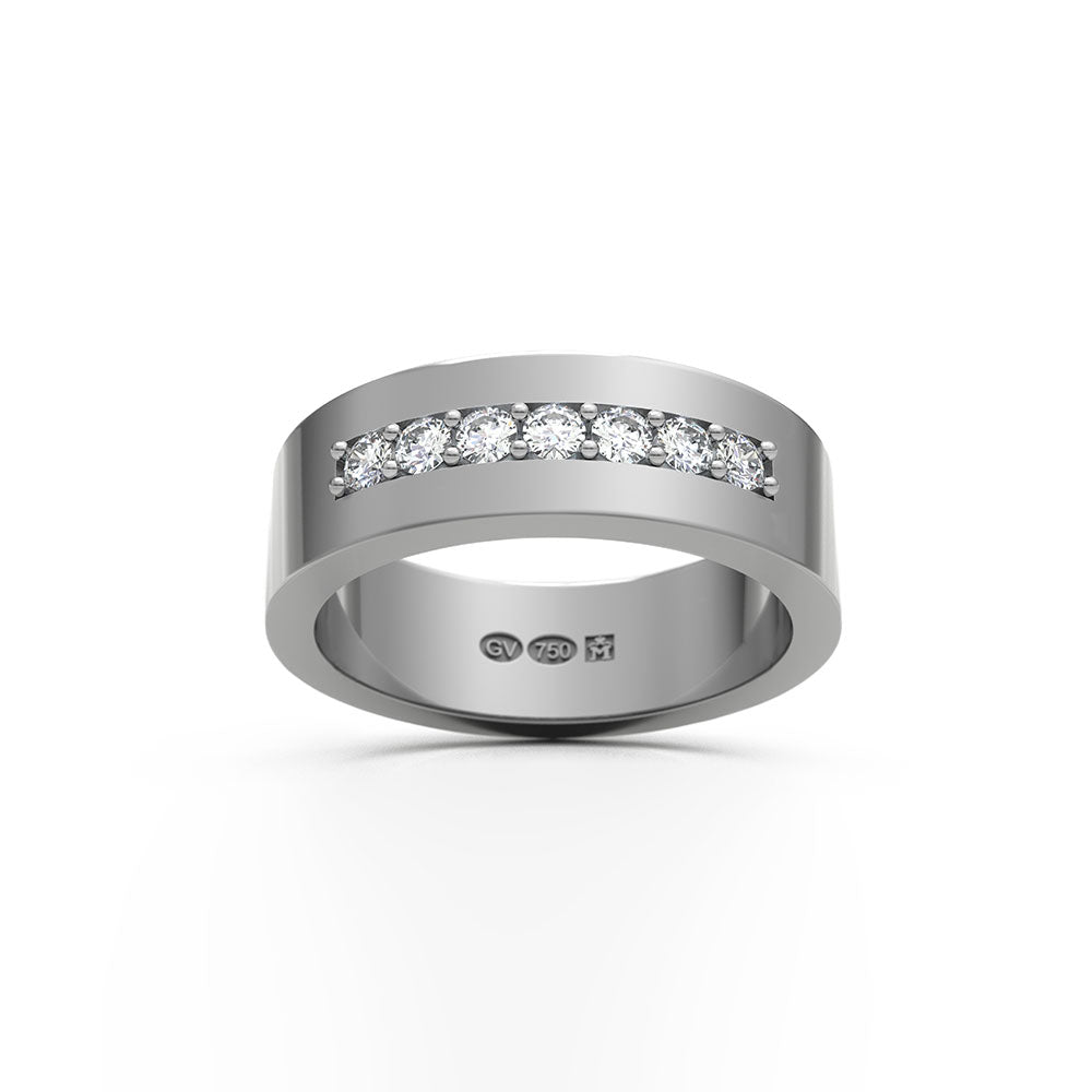 RECTANGULAR RING 6 mm in 18k white gold with 7 diamonds