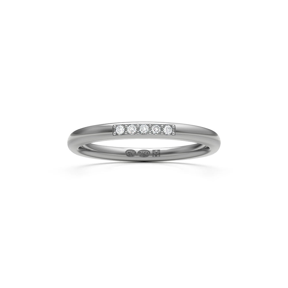 Bague semi-circulaire 2 mm en or blanc 18K avec 5 diamants