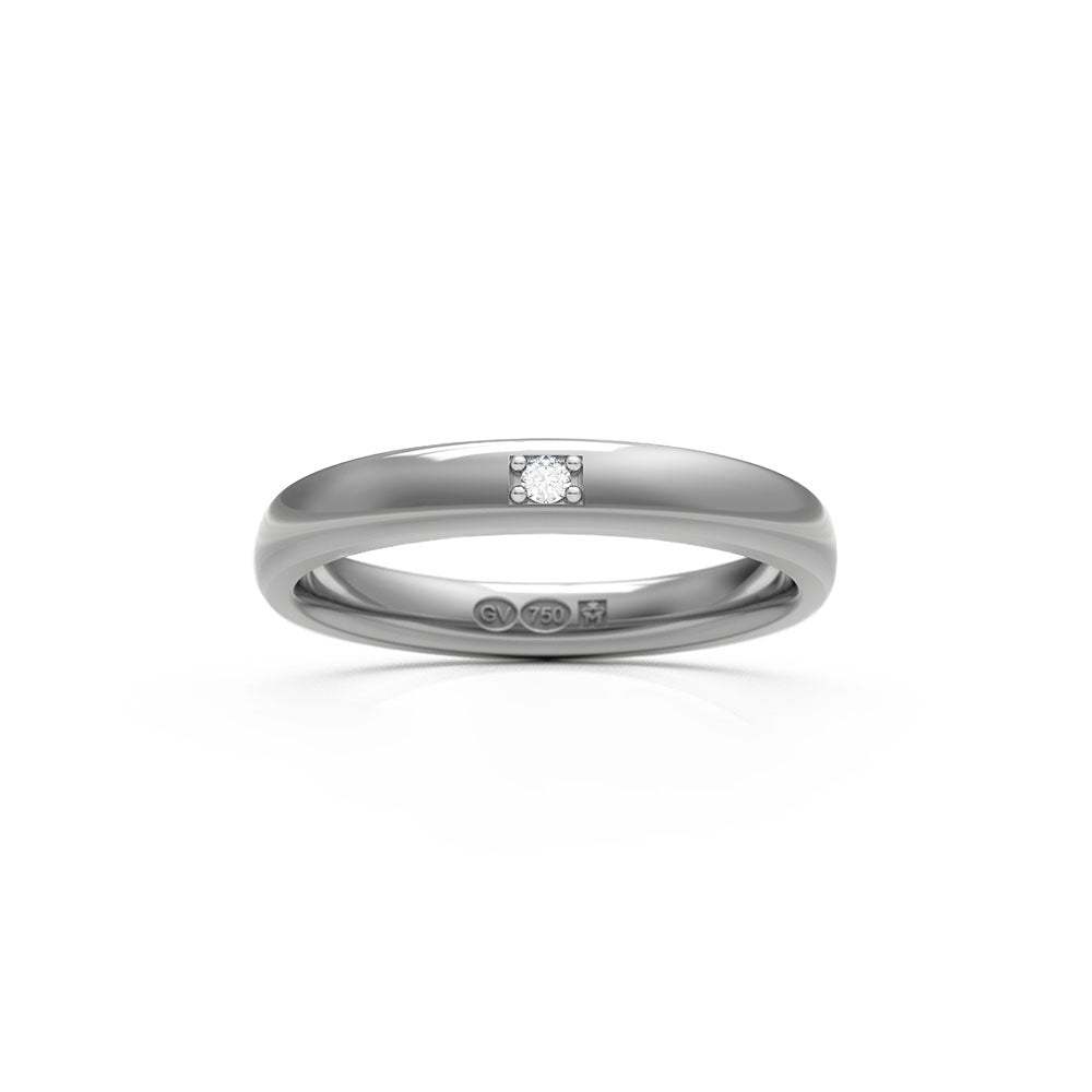 Bague semi-circulaire 3 mm en or blanc 18K avec 1 diamant