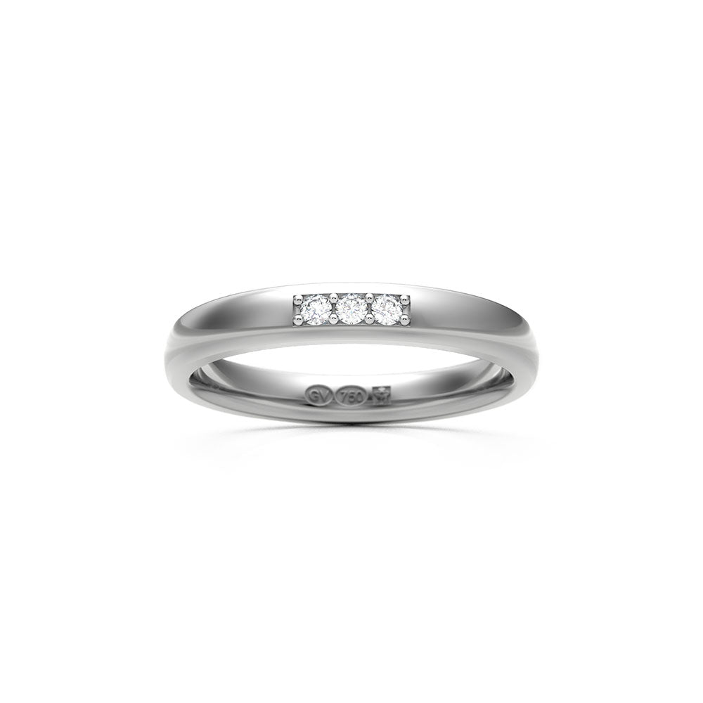 Bague semi-circulaire 3 mm en or blanc 18K avec 3 diamants