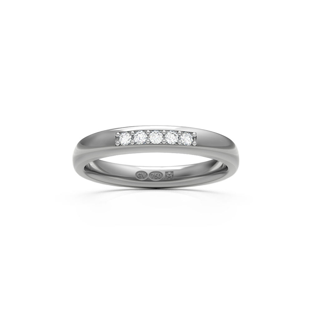 Bague semi-circulaire 3 mm en or blanc 18K avec 5 diamants