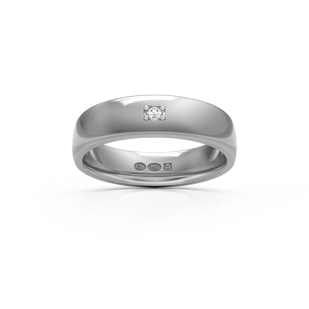 Bague semi-circulaire 5 mm en or blanc 18K avec 1 diamant