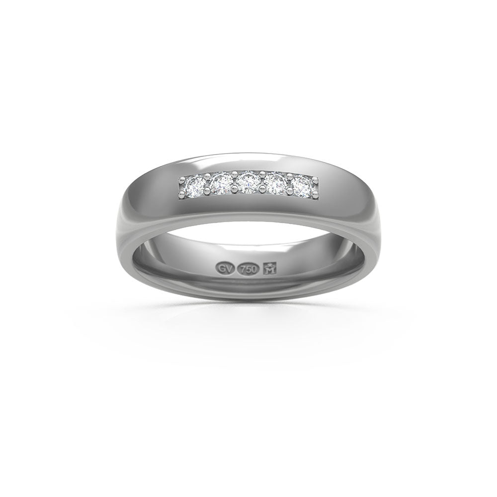 Bague semi-circulaire 5 mm en or blanc 18K avec 5 diamants