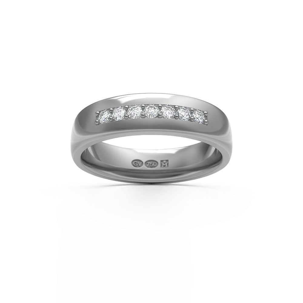 Bague semi-circulaire 5 mm en or blanc 18K avec 7 diamants