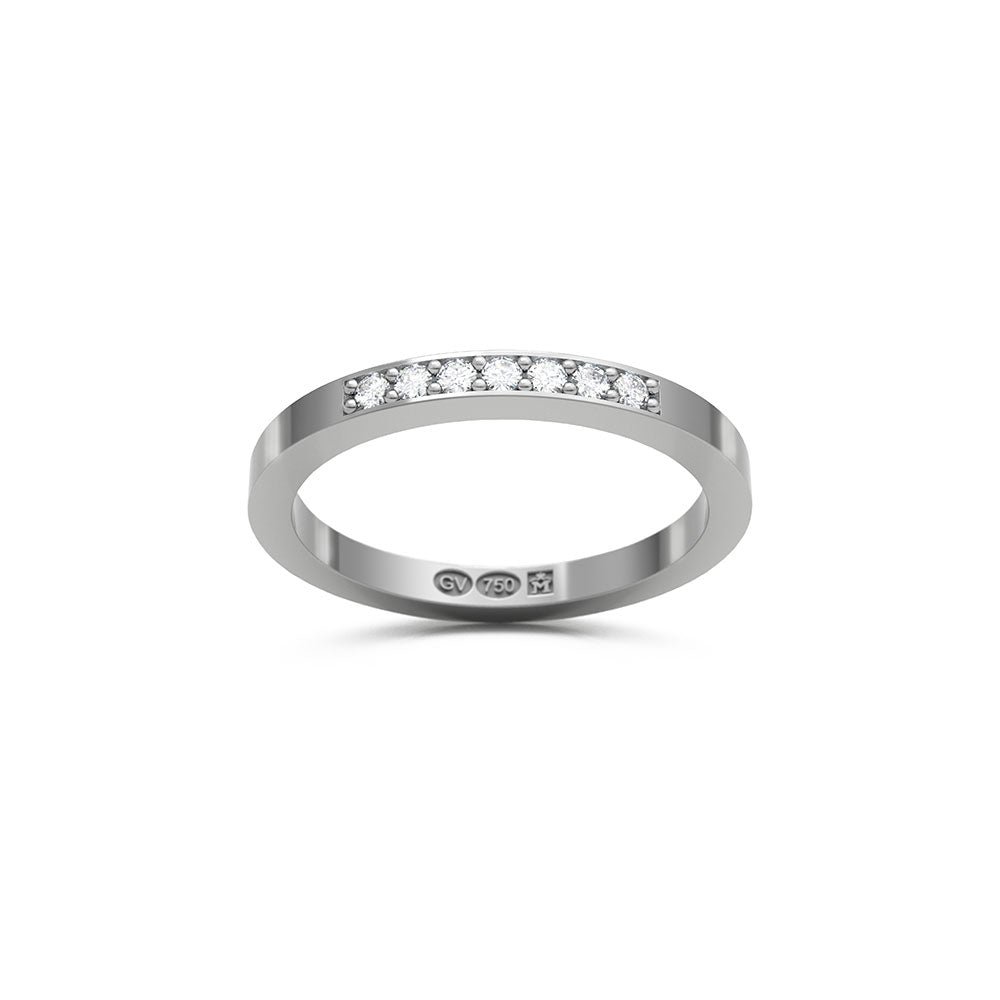 BAGUE rectangulaire 2 mm en or blanc 18K avec 7 diamants