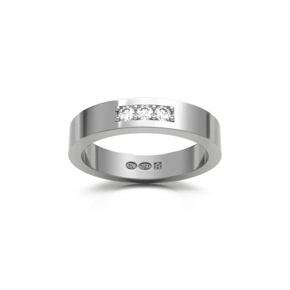 BAGUE rectangulaire 4 mm en or blanc 18K avec 3 diamants