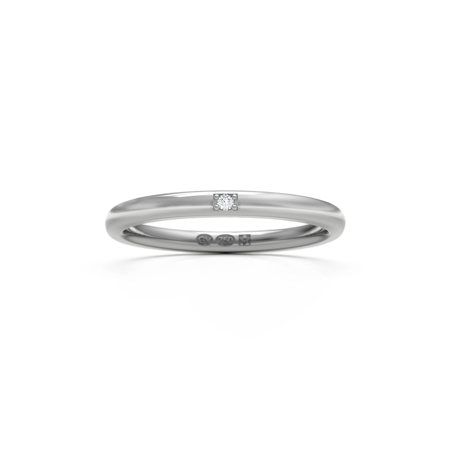 Halvsirkelformet ring 2 mm i 18K hvitt gull med 1 diamant