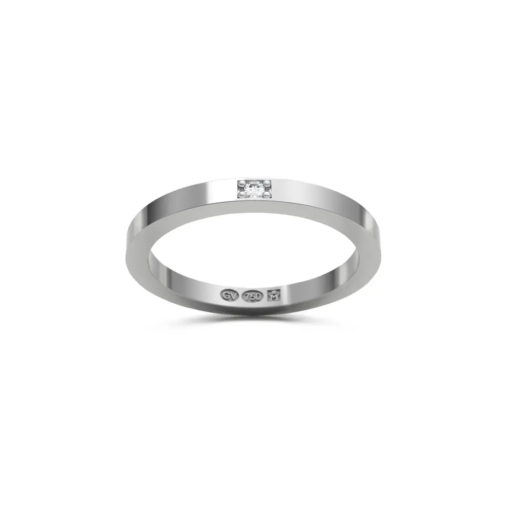 RING rektangulær 2 mm i 18K hvitt gull med 1 diamant