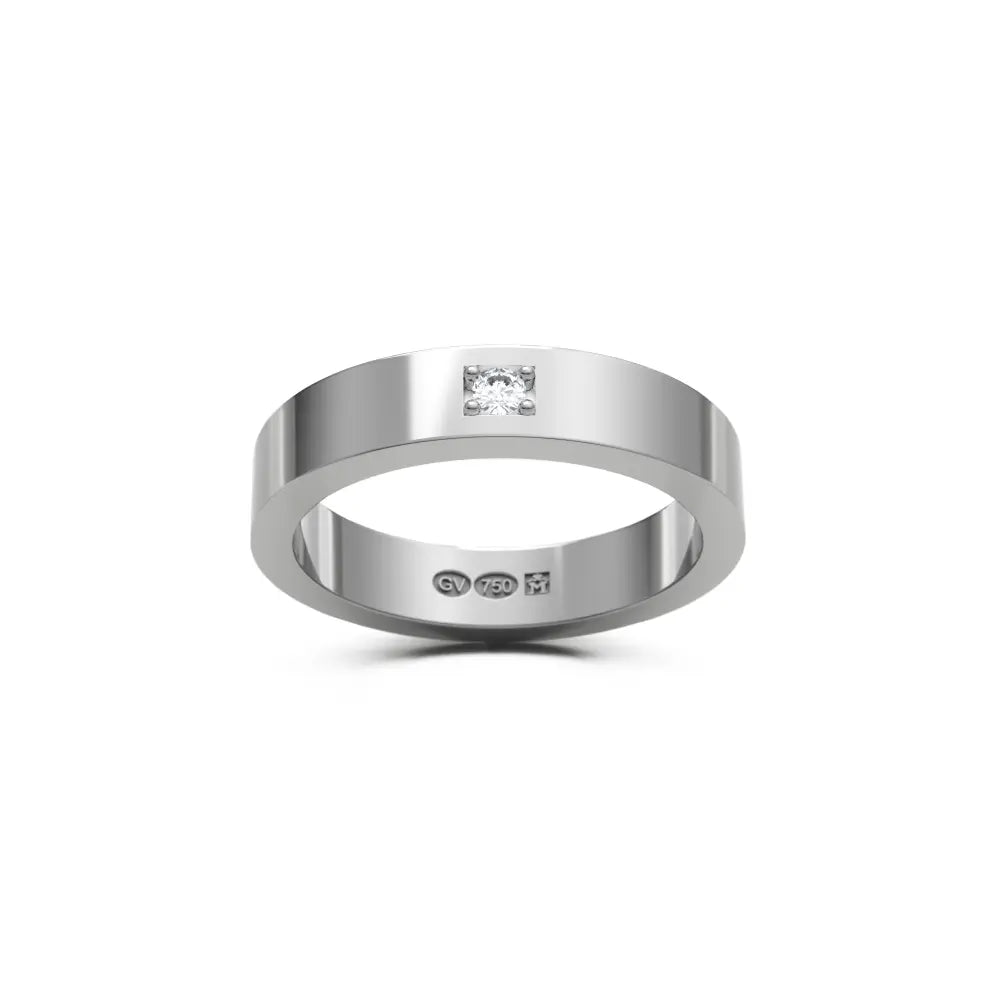 RING rektangulær 4 mm i 18K hvitt gull med 1 diamant